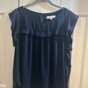 LOFT Dark Blue Ruffle Blouse